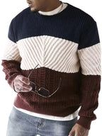 Men's Crewneck Sweater with Multi-Texture Knit Panels