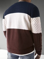 Men's Crewneck Sweater with Multi-Texture Knit Panels
