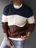 Men's Crewneck Sweater with Multi-Texture Knit Panels