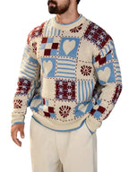 Men's Crewneck Sweater with Patchwork Knit Pattern