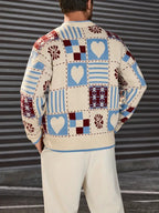 Men's Crewneck Sweater with Patchwork Knit Pattern