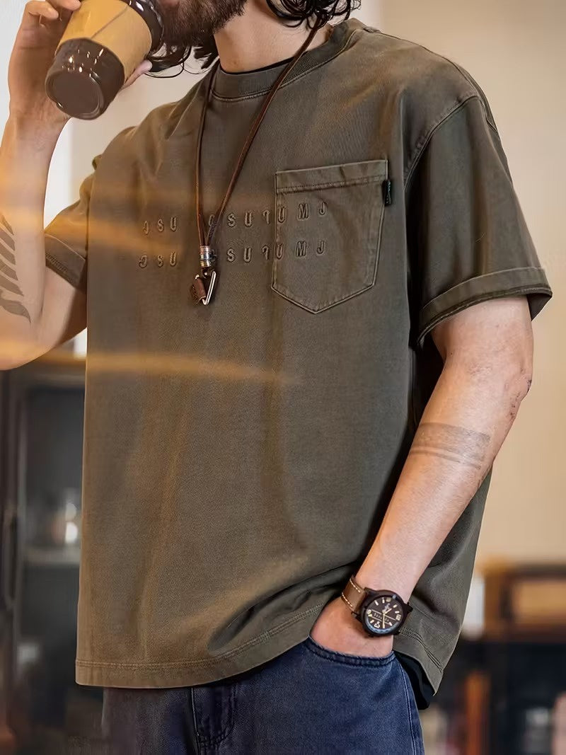 Men's Crewneck T-Shirt with Embossed Lettering