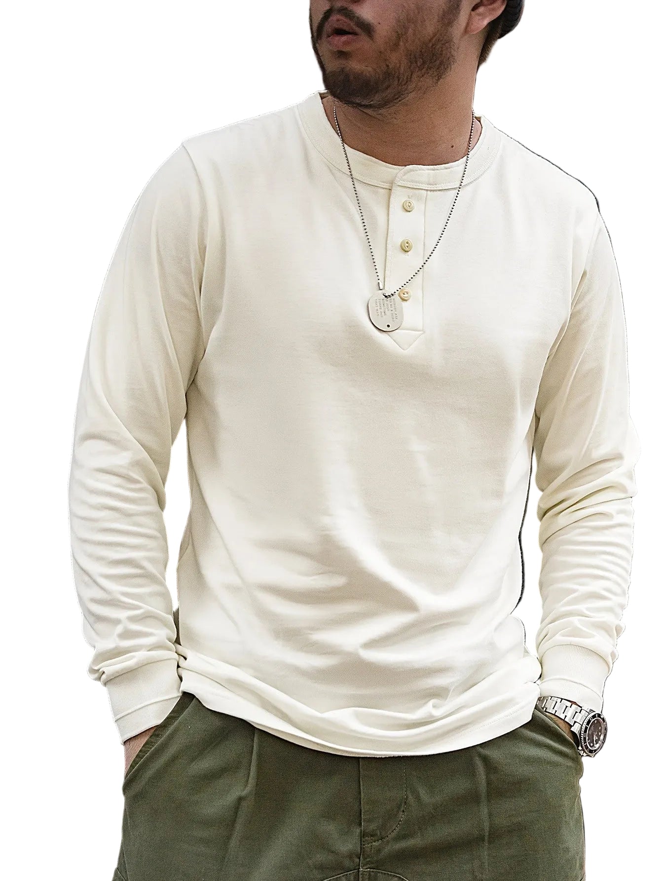 Men's Long-Sleeve Henley Shirt with Three-Button Placket