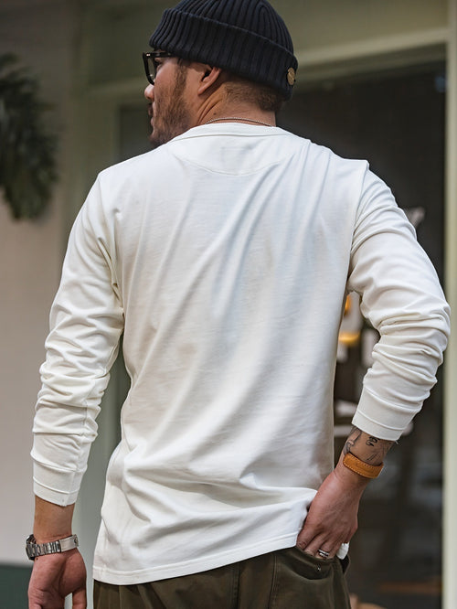 Men's Long-Sleeve Henley Shirt with Three-Button Placket