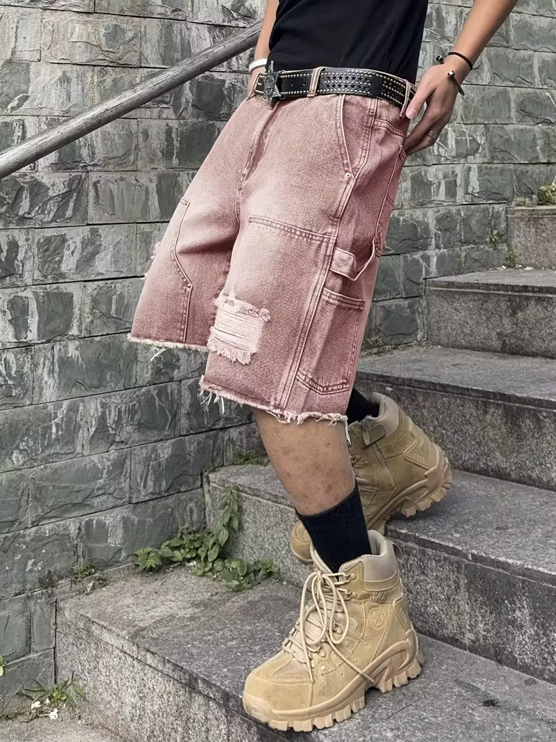 Men's Shorts with Faded Wash and Utility Loop