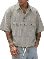 Men's Striped Short-Sleeve Shirt with Chest Flap Pockets