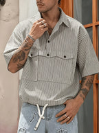 Men's Striped Short-Sleeve Shirt with Chest Flap Pockets
