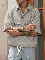 Men's Striped Short-Sleeve Shirt with Chest Flap Pockets