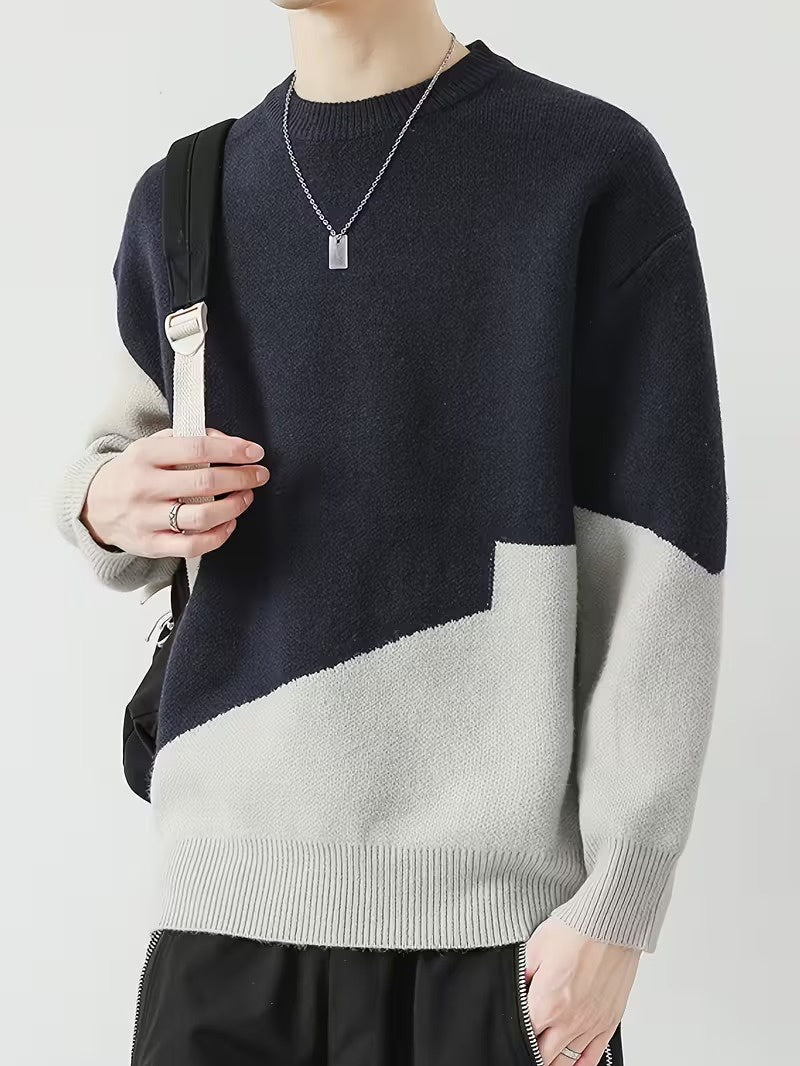Men's Two-Tone Crewneck Knit Sweater