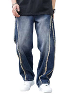 Men's Wide-Leg Pants with Frayed Panel Seams