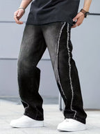 Men's Wide-Leg Pants with Frayed Panel Seams