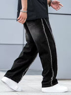 Men's Wide-Leg Pants with Frayed Panel Seams