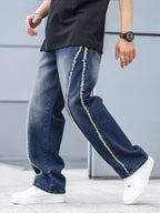 Men's Wide-Leg Pants with Frayed Panel Seams
