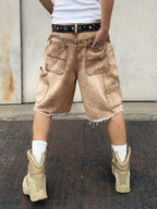 Men's Wide-Leg Shorts with Geometric Patch Panels