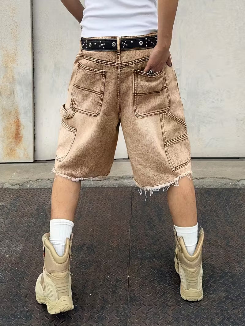 Men's Wide-Leg Shorts with Geometric Patch Panels
