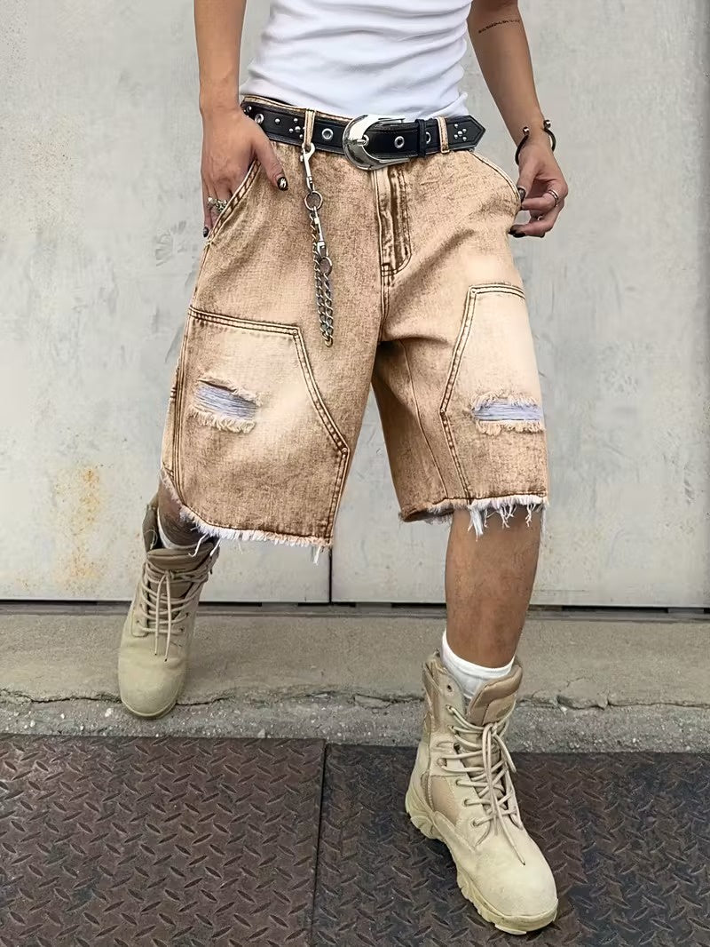 Men's Wide-Leg Shorts with Geometric Patch Panels