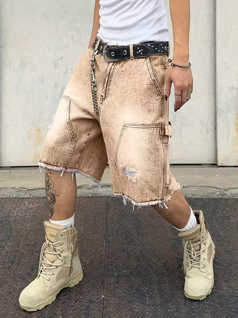 Men's Wide-Leg Shorts with Geometric Patch Panels