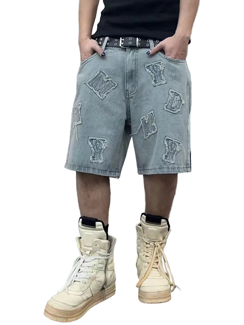 Men's Wide-Leg Shorts with Letter Patches