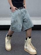 Men's Wide-Leg Shorts with Letter Patches