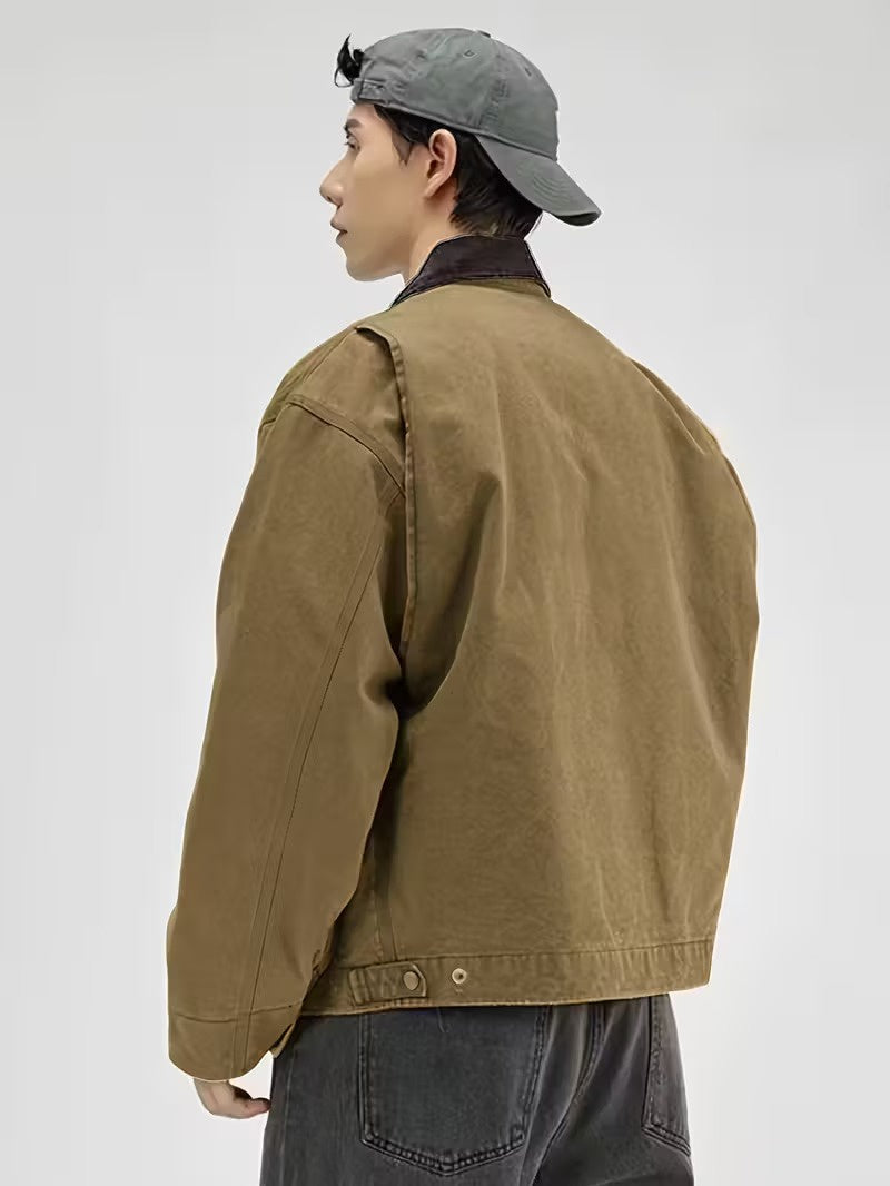Men's Zip-Up Jacket with Corduroy Collar